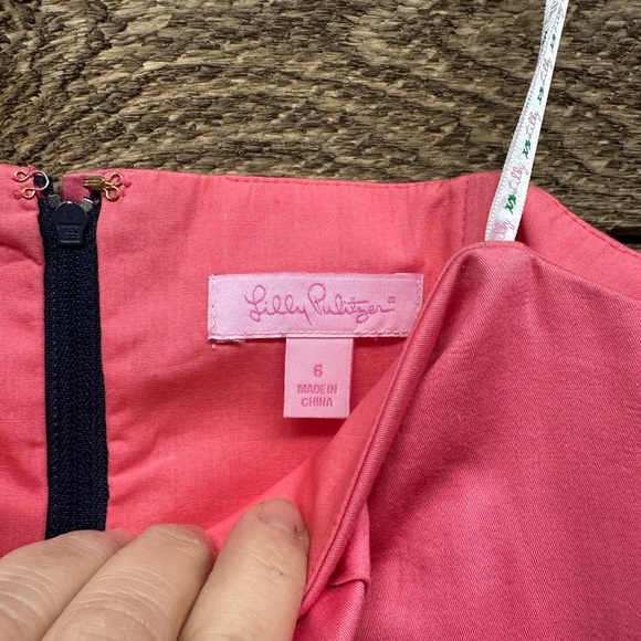 Lilly Pulitzer Strapless Colorblock Dress Pink & Navy Seashell Trim Size 6 - Picture 5 of 6